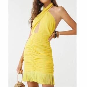 Forever 21 l NWT Low Plunge Halter Mini Dress W Tassels Fringe Size XS